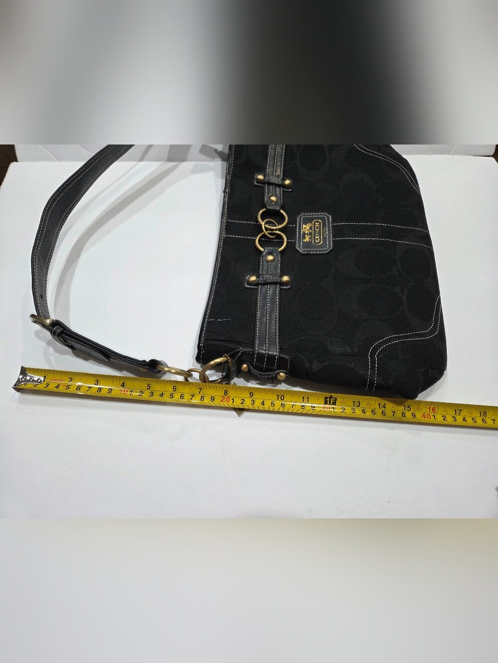Women's Shoulder Canvas Bag with Gold-Tone Accent - Picture 3 of 7